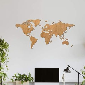 Houten wereldkaart - Eiken - Large (135 x 65 cm) - Woondecoratie - Muurdecoratie - Houten wandkunst - Wereldkaart van hout