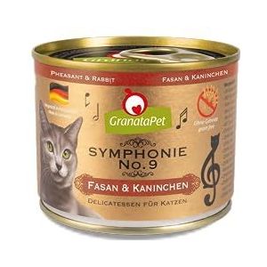 GranataPet Symfonie No. 9 Fazant & Konijn, 6 x 200 g, Kattenvoer zonder granen en toegevoegde suiker, filet in natuurlijke gelei, delicate natvoer voor katten