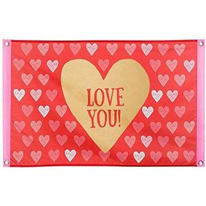 Boland 48001 - decoratieve vlag Love you!, 1 stuk, afmeting 60 x 90 cm, liefde, hart, Valentijnsdag, vlag, polyester, banner, wanddecoratie, liefdesverklaring, themafeest, verjaardag