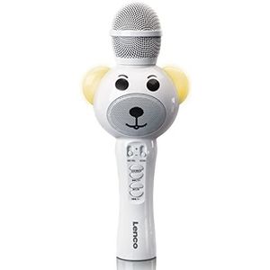 Lenco BMC-060 Karaoke microfoon voor kinderen - Bluetooth V5.0 - met smartphonehouder - 5 Watt RMS - LED-lichteffecten - geïntegreerde accu met 1200mAh - Android en iOS - wit