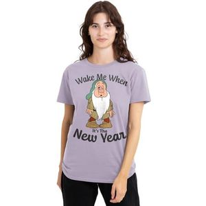 mandarin creative ltd Dames Sneeuwwit Sleepy, Wake Me When It's The New Year Ladies, Lavendel T-shirt, Lavendel, XL, Lavendelkleuren, XL