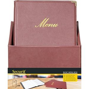 Securit Classic lederlook menukaart (x20) plus box, incl. 1 dubbele inzet voor menu's (voor 4 pagina's A4), bruin, 38 x 23 x 32 cm