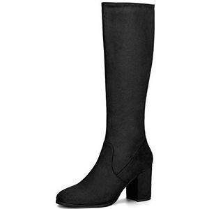 Allegra K Vrouwen Zijrits Chunky Heel Knie Hoge Laarzen, Zwart, 39 EU
