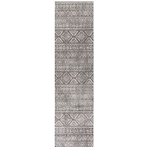 mynes Home Laagpolig vintage tapijt grijs beige / 80 x 300 cm/onderhoudsvriendelijke laagpolige tapijten in boho-design/ideaal voor woonkamer/met katoenen rug