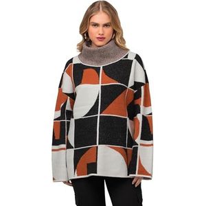 Ulla Popken, Dames, grote maten, trui met jacquard en rolli, zwart, 46/48 Grote maten