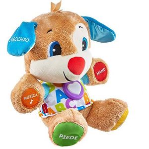 Fisher-Price Leerplezier honden met drie niveaus | sprekende knuffel met muziek als kinderspeelgoed en baby speelgoed | interactieve teddybeer, versie: Italiaans, FPM51