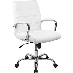 Witte LeatherSoft draaibare directiebureaustoel met middelhoge rugleuning, verchroomd onderstel en armleuningen