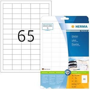 HERMA 8629 universele etiketten A4 klein (38,1 x 21,2 mm, 10 vellen, papier, mat) zelfklevend, bedrukbaar, permanente klevende adreslabels, 650 etiketten voor printer, wit