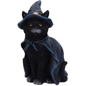 Nemesis Now Betoverend beeldje 18,5 cm, hars, zwart, heksenkat figuur, zwarte kat in heksenhoed ornament, verzamelbare kat geschenkware, gegoten in de fijnste hars, vakkundig handgeschilderd