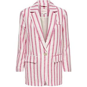 ONLY Dames ONLCARO-Lana L/S OVS Linnen CC TLR Blazer, Cloud Dancer/Stripes: Roze Yarrow & Oxford TAN, M