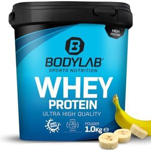Bodylab24 Eiwitpoeder Whey Protein Banaan 1kg, eiwitshake voor krachttraining en fitness, Whey poeder kan spieropbouw ondersteunen, Hoogwaardig eiwitpoeder met 80% eiwit, Aspartaamvrij