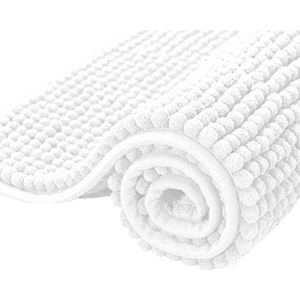 subrtex Chenille badmatten voor badkamer, extra zacht en waterabsorberend antislip badkleed, perfect pluche tapijtmatten voor bad, douche (40 × 60 cm, wit)