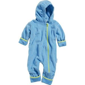 Playshoes Baby fleece jumpsuit, ademende uniseks jumpsuit voor jongens en meisjes, met lange ritssluiting en capuchon, contrasterende kleur, blauw (Aquablau 23)., 74 cm