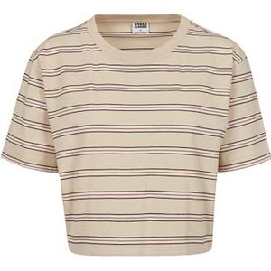Urban Classics Dames Dames Korte Veelkleurige Stripe Tee T-Shirt, meerkleurig (zand/zwart/wit/Firered 01686), S Große Größen Extra Tall