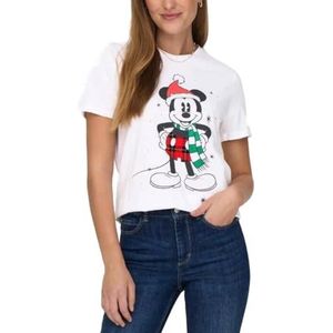 Bestseller A/S Dames Onldisney Christmas S/S Top Box JRS T-shirt, Helder Wit/Print: Mickey, M