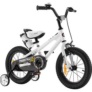 Royal Baby Freestyle Kinderfiets voor jongens en meisjes, met hand- fiets, inch, wit, 14 inch met zijwieltjes terugtraprem