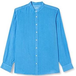 Hackett London Heren kledingstuk geverfd linnen P Shirt, Blauw, XS