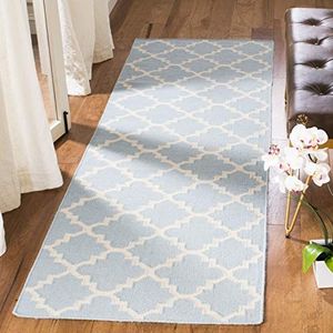 Safavieh Darien Dhurrie handgeweven tapijt, plat geweven wol & katoen loper, in lichtblauw/ivoor, 76 x 243 cm