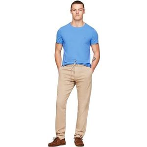 Tommy Hilfiger Heren stretch slim fit T-shirt S/S T-shirts, blauw, L, Blauwe spreuk, L