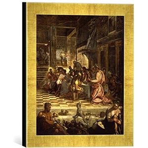 Ingelijste afbeelding van Jacopo Robusti Tintoretto Het Avondmaal, kunstdruk in hoogwaardige handgemaakte fotolijst, 30 x 30 cm, Gold Raya