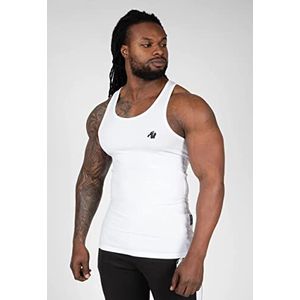 Gorilla Wear - Adams stretch tanktop – wit – bodybuilding, sport, dagelijks gebruik, vrije tijd, met logo-opdruk, licht en comfortabel voor optimale beweging, van katoen en elastaan