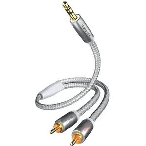 inakustik – 00410005 – Premium jackadapter - 3,5 mm jack -> 2 x RCA | Voor het aansluiten van smartphones, tablets of pc op hifi-versterker | 5 m in wit/zilver | 2-voudige afscherming - modern vlechtscherm