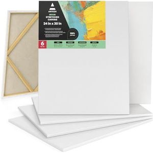 Arteza Bespannen canvas, pak met 6 stuks, 61 x 76,2 cm, 100% katoen, 237 ml geprepareerd, blanco, witte doeken voor olieverf- en acrylschilderen