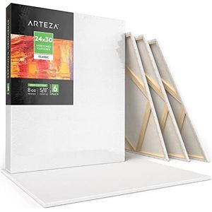 Arteza Bespannen canvas, pak met 6 stuks, 61 x 76,2 cm, 100% katoen, 237 ml geprepareerd, blanco, witte doeken voor olieverf- en acrylschilderen