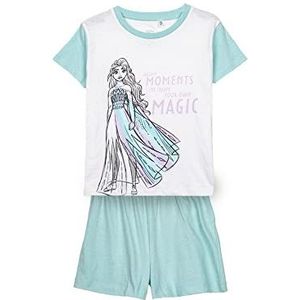 Elsa Zomer Pyjama voor Meisjes - Wit en Licht Blauw - Maat 7 Jaar - Korte Pyjama van 100% Katoen - Elsa Print met Zin - Origineel Product Ontworpen in Spanje