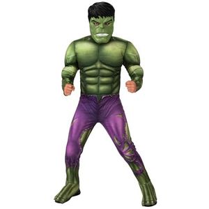 Rubies Hulk Deluxe kostuum voor kinderen van 7-8 jaar, jumpsuit met gevoerde borst, laarzen en masker, officieel Marvel-kostuum voor carnaval, Kerstmis, verjaardag, feest en Halloween