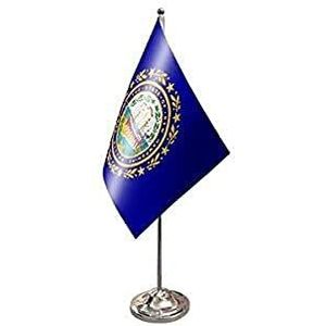 New Hampshire prestige Tafelvlag 6'' x 9'' satijn - Amerikaanse staat New Hampshire Desk Vlag 22 x 15 cm - Stalen paal en voet - AZ FLAG
