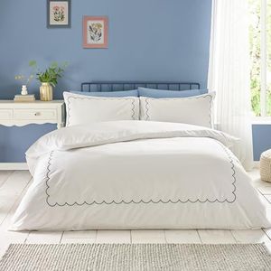 Catherine Lansfield Sint-jakobsschelp grens borduurwerk dubbele dekbedovertrek set met kussenslopen wit/marineblauw