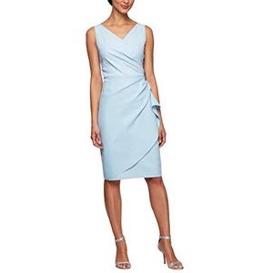 Alex Evenings Women's Slimming Short Ruched Dress with Ruffle (Petite and Regular), Light Blue, 18