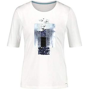 Taifun Dames T-shirt met pailletten GOTS gecertificeerd biologisch katoen halve mouw shirt T-shirt korte mouwen ronde hals patroon effen kleuren, Offwhite patroon, 40