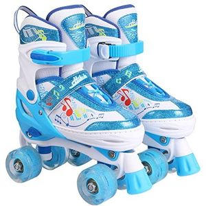 Hikole Rolschaatsen voor meisjes, 4 wielen, met lichtwieltjes, verstelbaar, ademend, volledige bescherming, voor kinderen, beginners, blauw