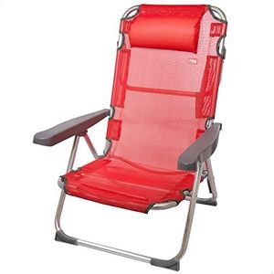 Aktive 62634 - inklapbare strandstoel met ligfunctie, hoge klapstoel met kussen, 5 standen, rood, met draaggreep, 48 x 60 x 90 cm, lichte klapstoelen