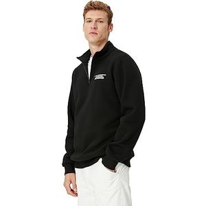 Koton Sweatshirt met lange mouwen voor heren, met halve rits, lange mouwen, zwart (999), XL