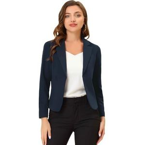 Allegra K Dames open front office werk business crop pak blazer jas, Donkerblauw-solide, XS