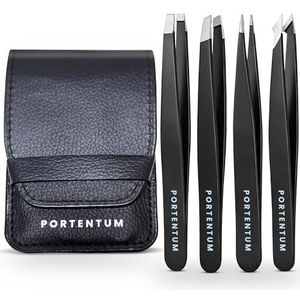 PORTENTUM Professionele pincet voor gezichtshaar, dames en heren, roestvrijstalen precisie-pincet voor ingegroeide haren (4 stuks)