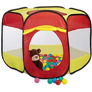 Relaxdays Ballenbak met 100 Ballen - Ballenbad Voor Kinderen - Pop Up Speeltent Rood-geel