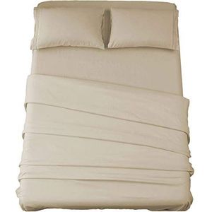 SONORO KATE Beddengoedset superzachte microvezel, draaddichtheid van 1800, luxe Egyptische lakens, 40,6 cm diepe hoek, kreukvrij en hypoallergeen, 4-delig, beige, queensize