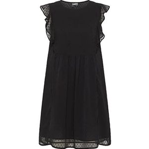 Festland Dames midi-jurk met ruches 37226659-FE04, zwart, M, zwart, M