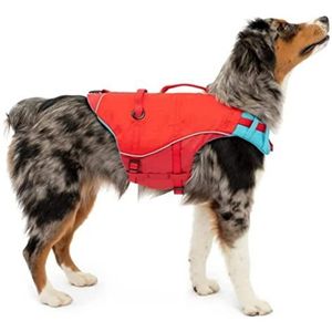 Kurgo Surf N Turf hondenzwemvest, scheurvast materiaal, uitgerust met reflectoren en 2 handgrepen, maat XS, rood
