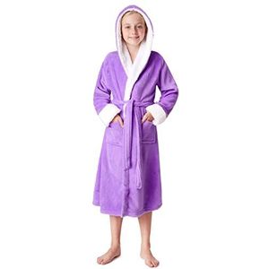 CityComfort Badjas voor kinderen - Fleece badjas voor kinderen met capuchon, Lila., 5-6 Jaren