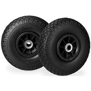 Relaxdays 2x handwiel voor vrachtwagens, lekvrije massieve rubberen banden, 3,00-4 inch, as van 20 mm, tot 80 kg, 260 x 85 mm, zwart