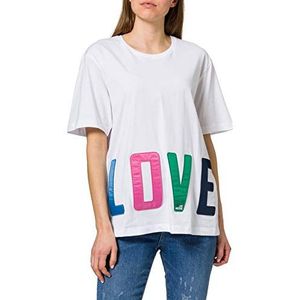Love Moschino Dames Katoen Jersey Maxi Multicolor Logo Patch in mat satijn T-shirt