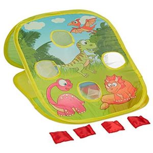 Relaxdays werpspel dinosaurus, pop-up gooispel, bean bag game voor kinderen, binnen & buiten, 4 werpzakjes, kleurrijk