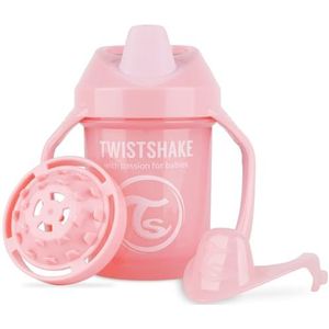 Twistshake Mini Cup met Lekvrije Drinksnavel en Afdichting van Siliconen 230ml, Trainingsbeker met Handvat en Vruchtenmenger, Kinderen Drinkbeker, 4 Maanden+, BPA Vrij, Pastelroze