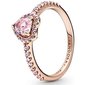 Pandora Timeless Heart 14-karaats rosévergulde ring met orchideeënroze kristal en sprookjesachtig roze zirkoniasteentjes, 52