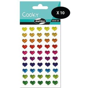 Maildor 560380Cpack – een zakje met 3D-stickers Cooky, 1 bord, 7,5 x 12 cm, kleurrijke harten (50 stickers), 10 stuks